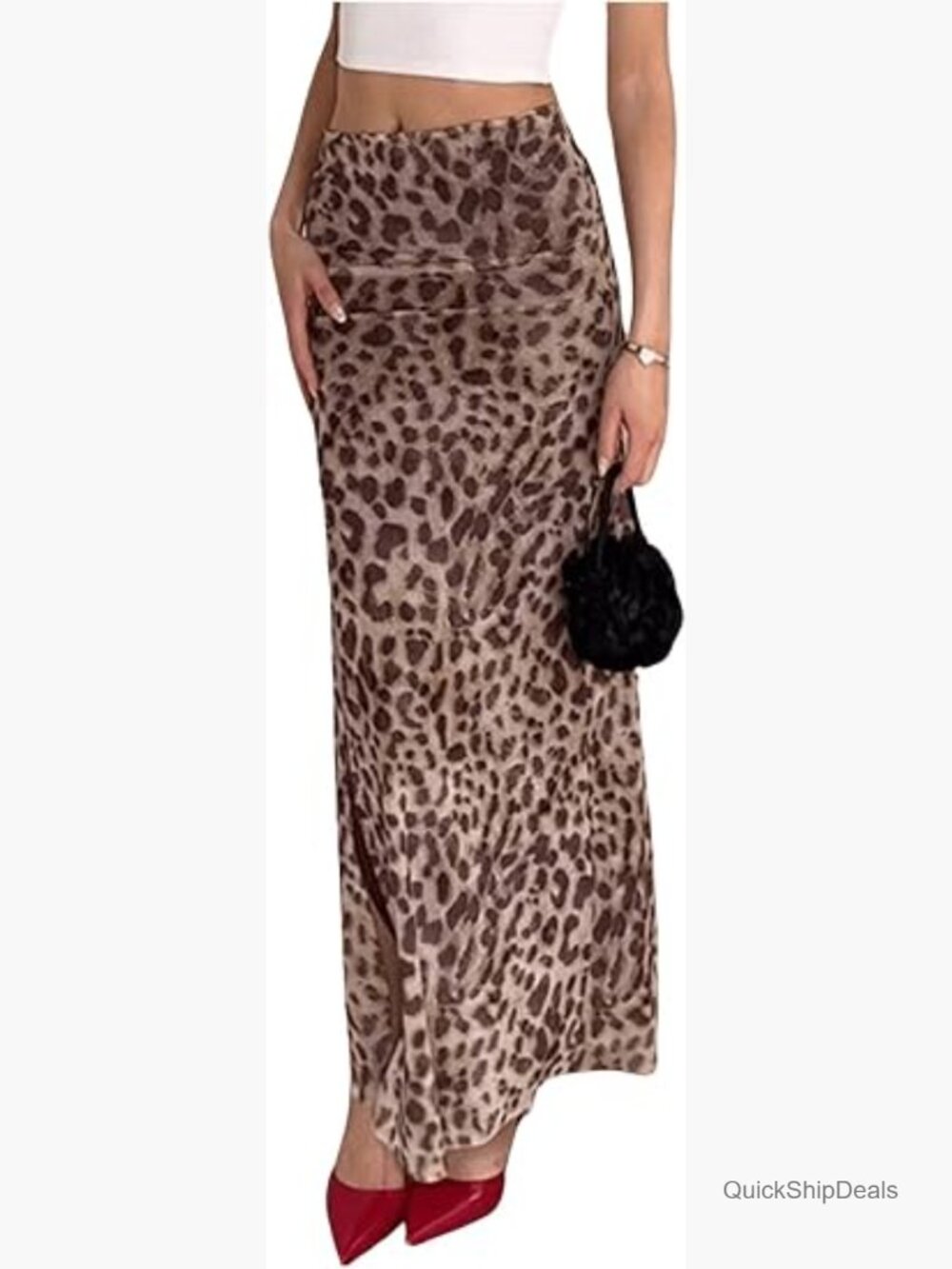 High Waisted Leopard Print Maxi Skirt Y2K High Stretch Pull On
